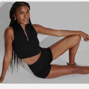 Black Soft Knit Half Zip-Up Crop Top and Shorts Set XS Anthropologie